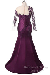 Elegant Plus Size Mermaid Long Sleeves Floor-Length Semi Formal Prom Dress With Lace Appliques